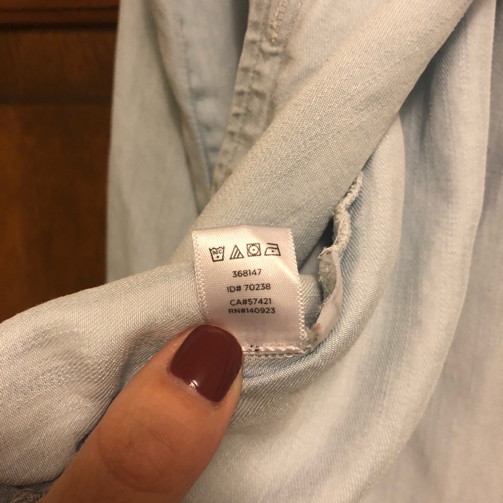 Loft Collarless, Button Down Chambray Tunic Top - image 3